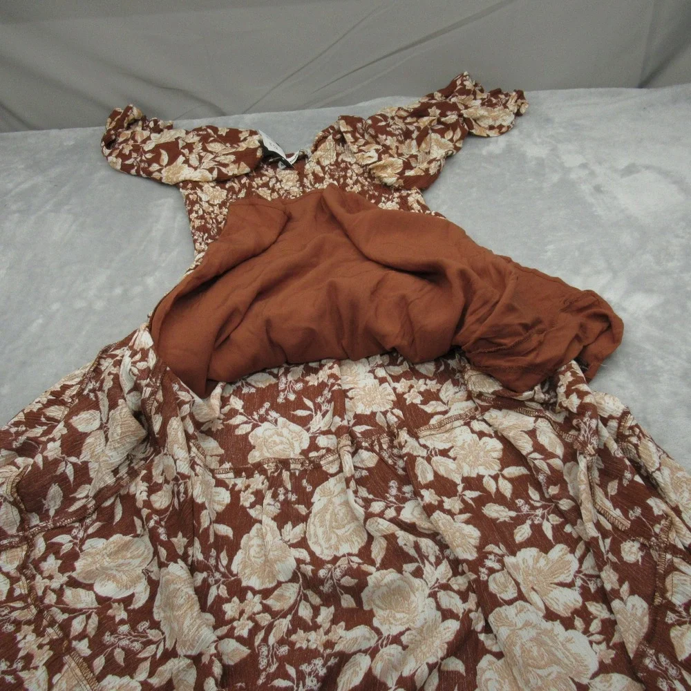 Abercrombie Fitch Dress Women Small Tall Brown Floral Lined Off Shoulder 46